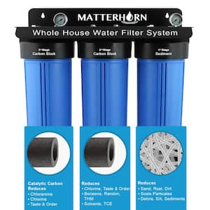 3-Stage Whole House Water Filtration System w/ Sediment & Carbon Block Filters, Removes Chloramine & Chlorine