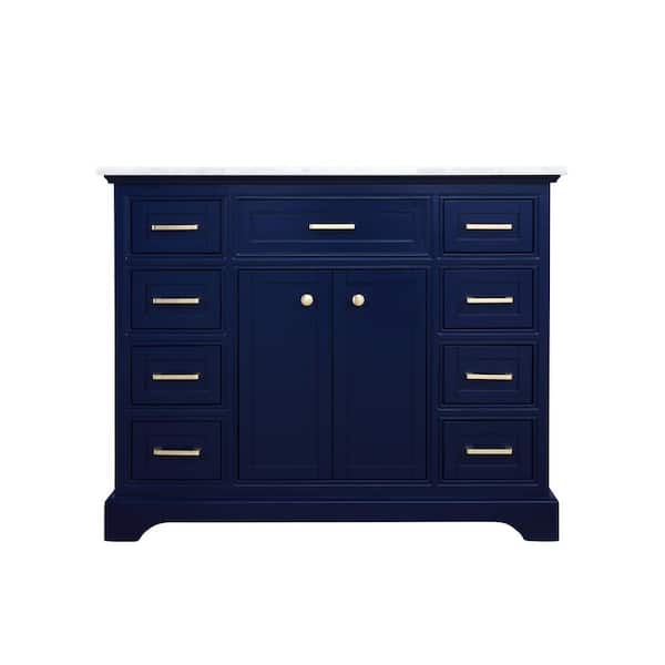 Unbranded Simply Living 42 in. W x 21.5 in. D x 35 in. H Bath Vanity in Blue with Carrara White Marble Top