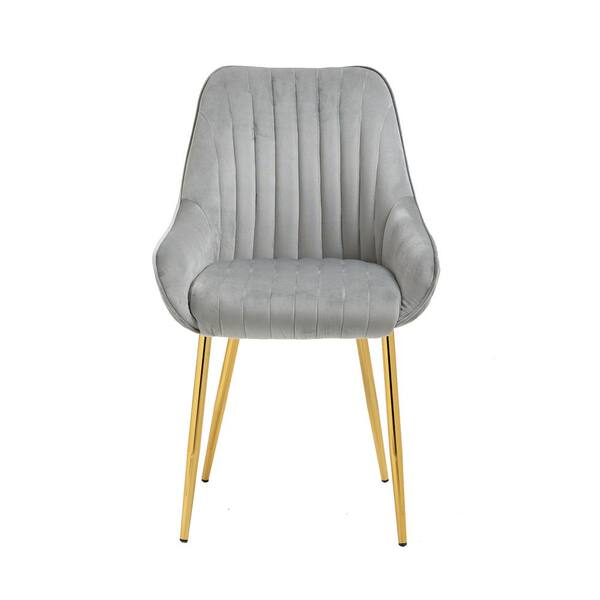 Spaco Gray Velvet Fabric Upholstered Side Chair with Golden Metal Legs (Set of 1)