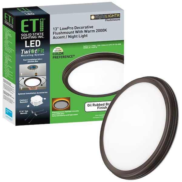 Eti 13 In Oil Rubbed Bronze Decorative Curved Beveled Edge Selectable Cct Led Flush Mount With 