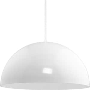 Perimeter Collection 23.62 in. 1-Light White Mid-Century Modern Pendant with metal Shade
