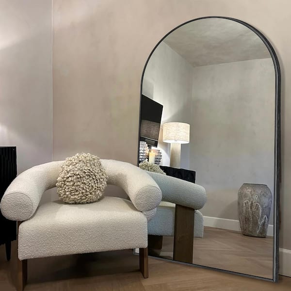 LuxHomez 32 in. W. x 71 in. H Oversized Aluminum Alloy Arch Full Length Black Wall Mounted/Standing Mirror Floor Mirror