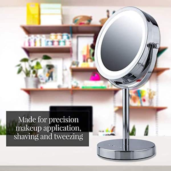 Ovente Led Lighted Tabletop Mirror, Battery Operated Makeup Mirror Lights