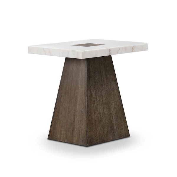 Malley Modern 22 in. Dark Walnut/White Square Marble End Table