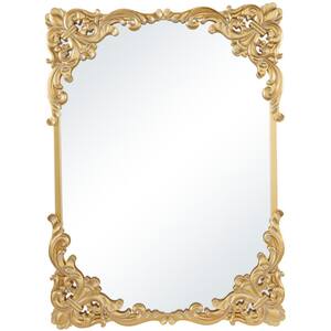 41 in. x 30 in. Carved Acanthus Rectangle Framed Gold Floral Wall Mirror