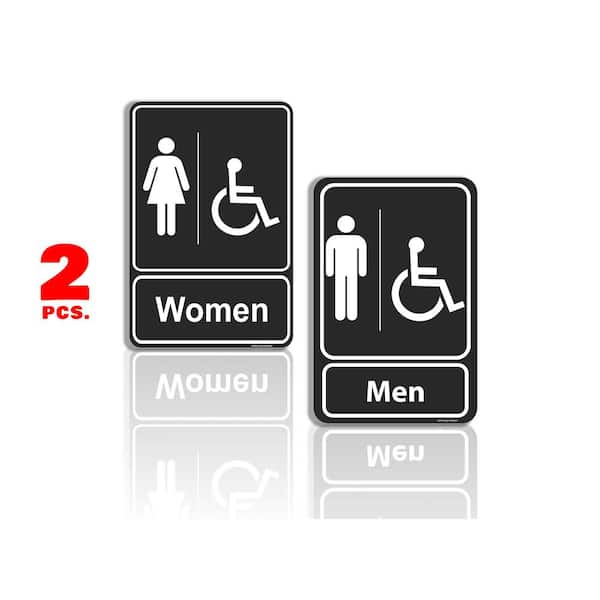 Wheelchair Accessible Restroom Right Sign 9x9 in ADA-Compliant Braille and Raised Letters Blue Acrylic with Mounting Strips by ComplianceSigns 