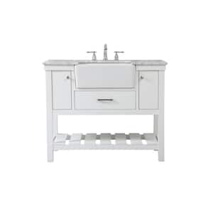 Simply Living 42 in. W x 22 in. D x 34.125 in. H Bath Vanity in White with Carrara White Marble Top