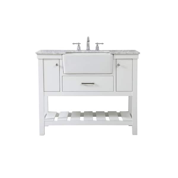 Unbranded Simply Living 42 in. W x 22 in. D x 34.125 in. H Bath Vanity in White with Carrara White Marble Top