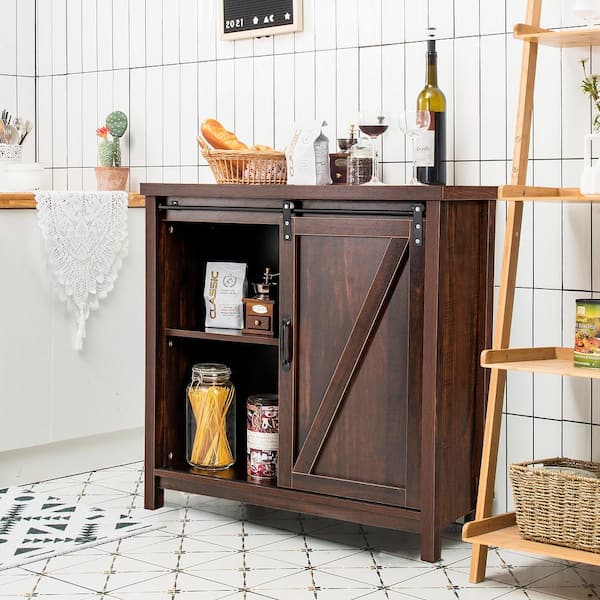 Wooden Bathroom Storage Cabinet with Sliding Barn Door and 3-level  Adjustable Shelves - Costway