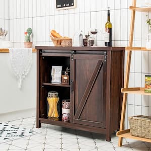 Brown Kitchen Buffet Storage Cabinet Cupboard Freestanding Sideboard Sliding Barn Door