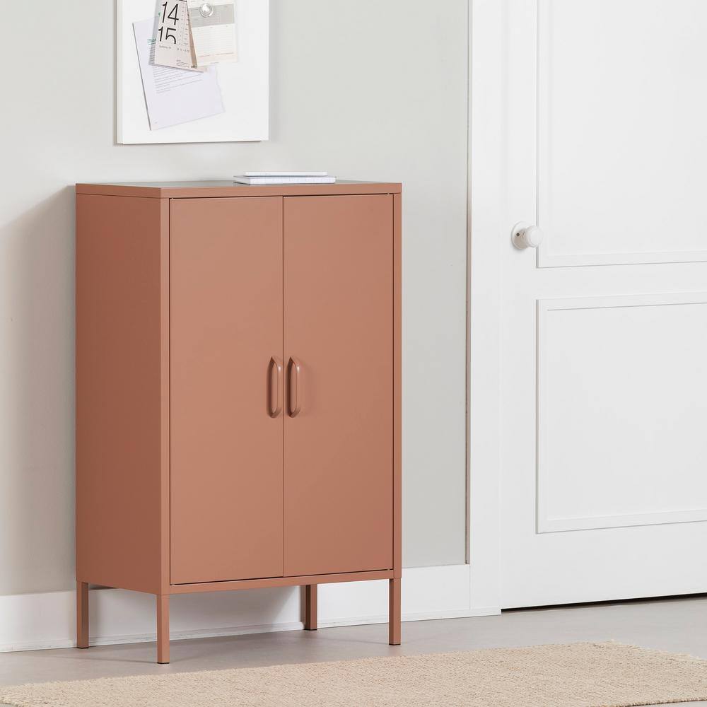 Burnt Orange Metal Accent Cabinet with Adjustable Shelving