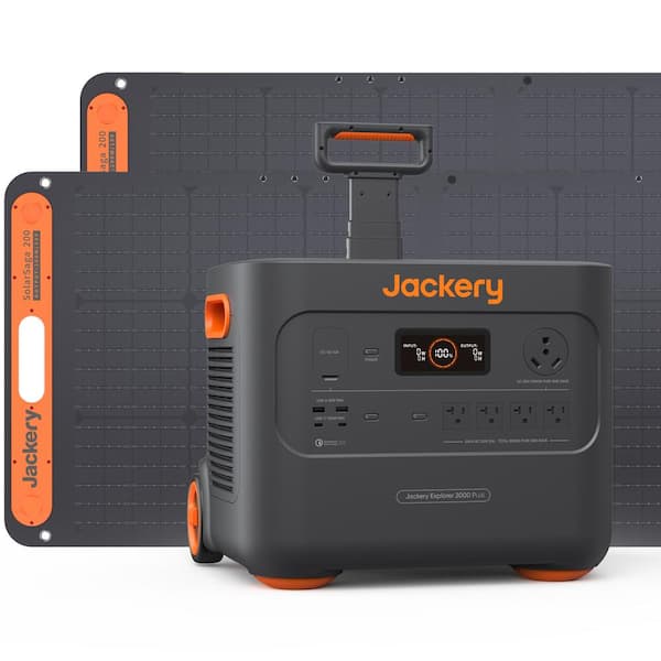 Jackery 3000W Output/6000W Peak Solar Generator 2000 Plus, Expandable Push Button Start Battery LiFePO4 w/Two 200W Solar Panels