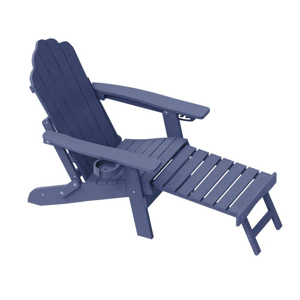 Navy Blue Plastic Folding Patio Adirondack Chair with Retractable Ottoman, Outdoor Lounge Chair with Cupholder, Set of 2 price history on PriceWatchPro