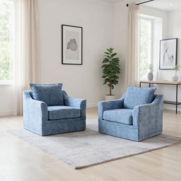 New Classic Furniture Sylvie Blue Slate Cotton Fabric Swivel Arm Chair (Set of 2)
