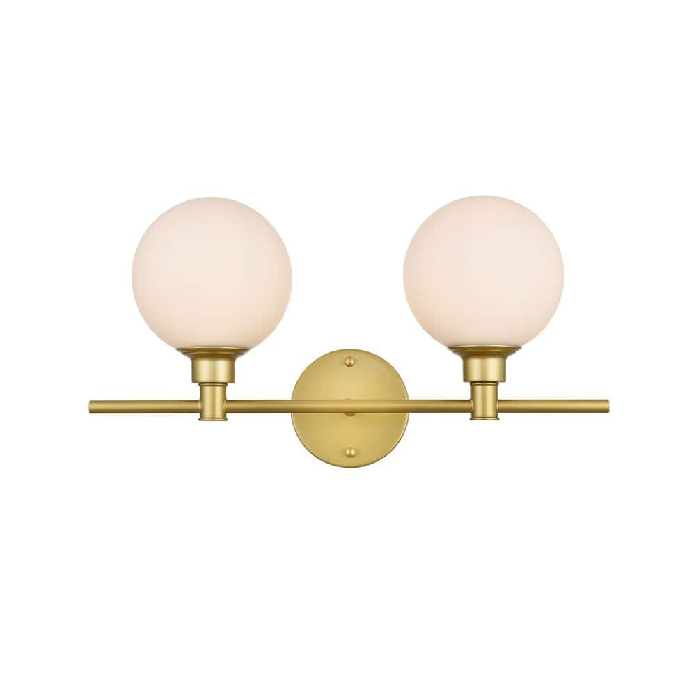 Simply Living 19 In 2 Light Modern Brass Vanity Light With Frosted   Brass Vanity Lighting Sl14634w19bra 64 1000 