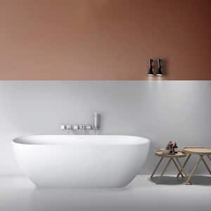 59 in. x 29.5 in. Stone Resin Solid Surface Oval Shape Freestanding Soaking Bathtub with Center Drain