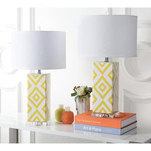 Diamonds 27 in. Yellow Diamond Ceramic Table Lamp with White Shade (Set of 2)