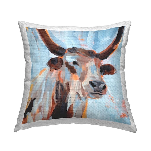 Stupell Industries Modern Blue Longhorn Blue Square Outdoor Throw Pillow