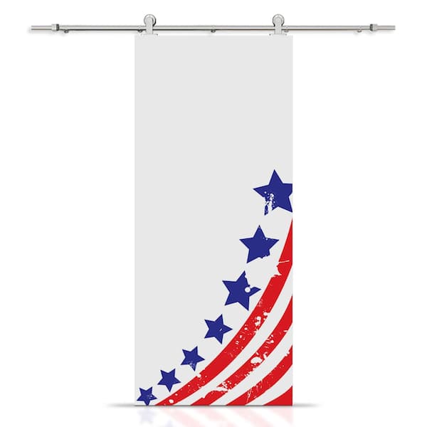 CALHOME 24 in. x 84 in. Artisan Print Series Star and Stripes MDF Modern Interior Sliding Barn Door with Hardware Kit