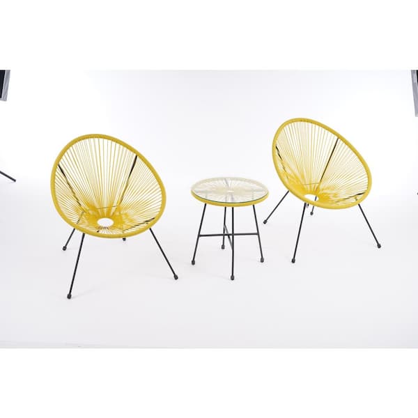 Unbranded 3-Piece Wicker Patio Conversation Set Egg Chair Set Yellow