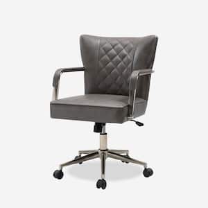 Falko Grey Faux Leather Polyurethane Elegant Diamond-Tufted Swivel Task Chair with Height-Adjustable Legs