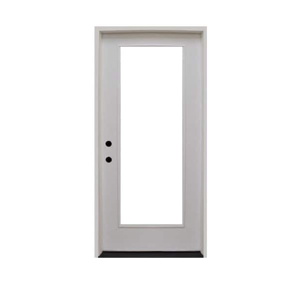Steves & Sons Legacy 30 in. x 80 in. Right-Hand/InswingFull Lite Clear Glass White Primed Fiberglass Prehung Front Door w/6 in. Jamb