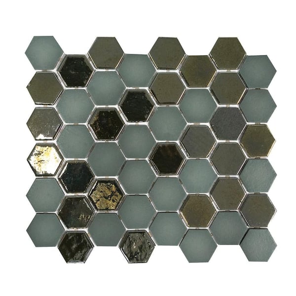 2 in. Hexagon Green 12.5 in. x 10.75 in. Glossy and Matte Glass Mosaic Tile (10.26 sq. ft. /Case)