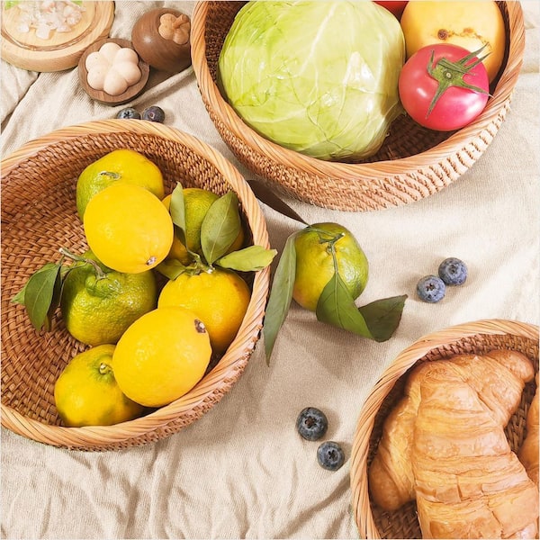 9.2 in. Rattan Bread Basket for Fruit, Kitchen Counter, Serving, Gifts, Vegetable, Snack and More, Natural (1-Pack)