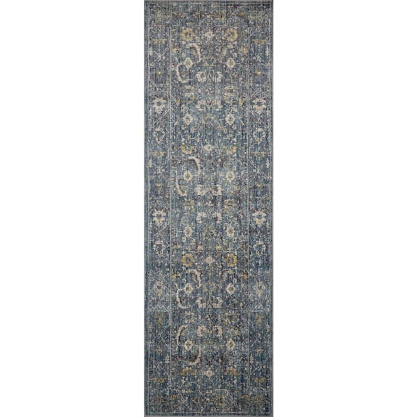 Jean Stoffer Bradbury Ocean / Gold 2 ft. 6 in.  x 12 ft.  Contemporary Runner Rug