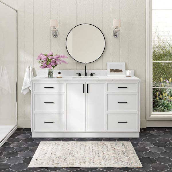 Kelly 66 in. W x 22 in. D x 36 in. H Single Bath Vanity in White with Carrara White Quartz Top