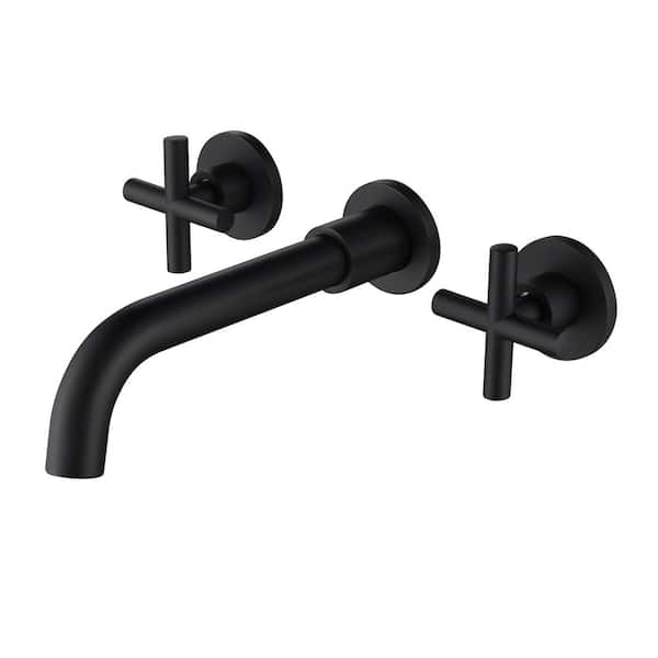 YONKI SUNSHIN INC Double Handle Wall Mounted Bathroom Kitchen Faucet Basin Mixer Taps in Matte Black with Rough-in Valve