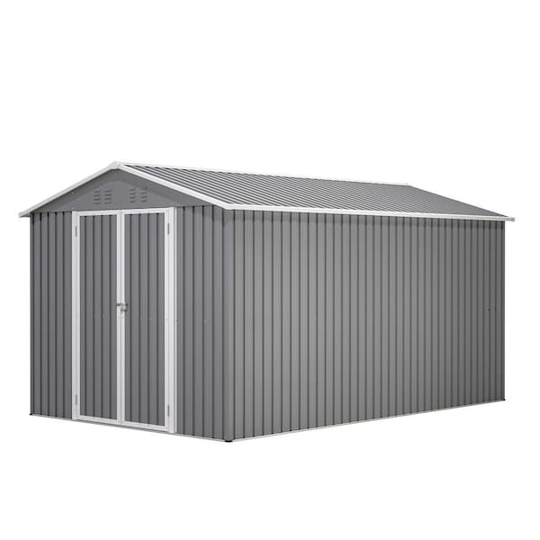 Mirielle Outdoor 8 ft. W x 12 ft. D Gray Metal Storage Shed with Lockable Doors and Aluminum Frame (96 sq. ft.)