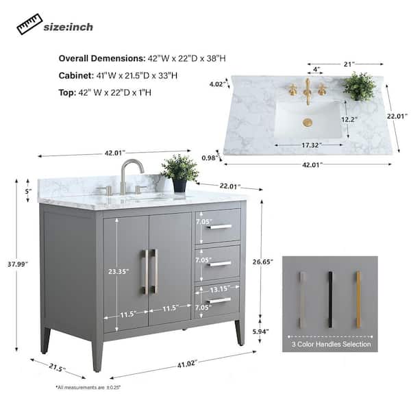 Vanity Art 42 in. W x 22 in. D x 38 in. H Single Sink Bath Vanity