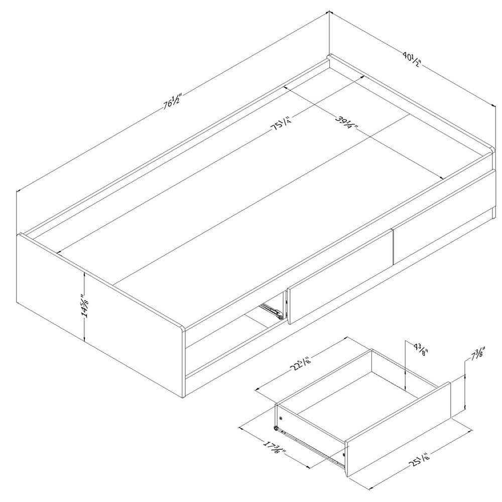 Seaside Pine Twin Captain's Bed with 3 Storage Drawers