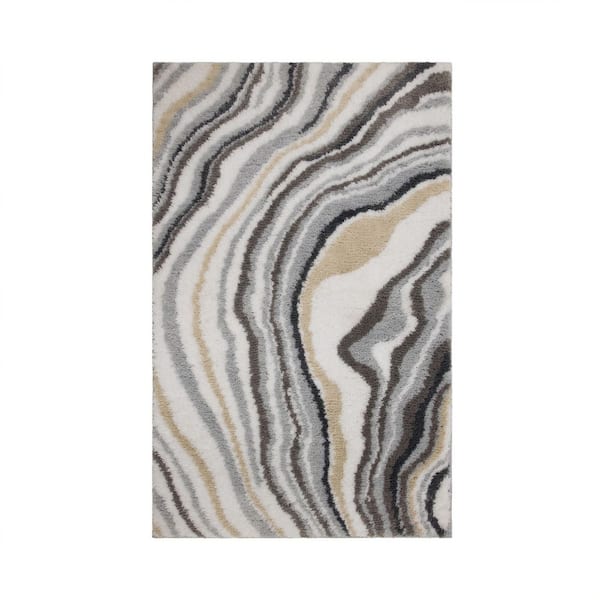 Mohawk Home Serpentine 21 in. x 34 in. Gray Polyester Machine Washable Bath Mat