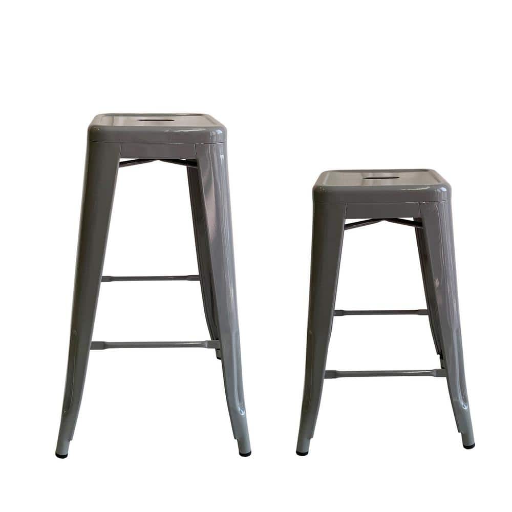 Kypton Gray Metal Armless Indoor/Outdoor Bar Stools, Set of 2