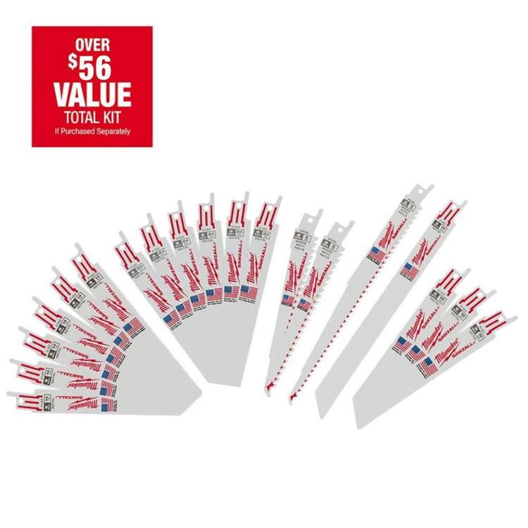 Milwaukee SAWZALL Wood and Metal Cutting Bi-Metal Reciprocating Saw Blade Set Plus 9 Blades (19-Piece)