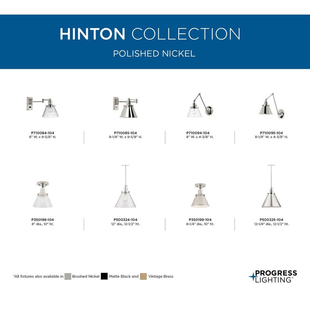 Hinton Polished Nickel Industrial Pendant with Seeded Glass Shade