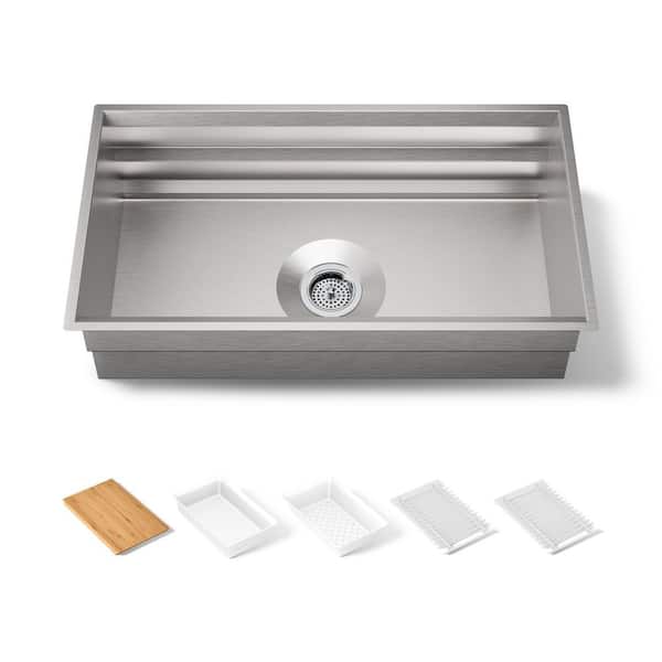 Prolific Workstation Undermount Stainless Steel 33 in. Single Bowl Kitchen Sink Kit with Accessories