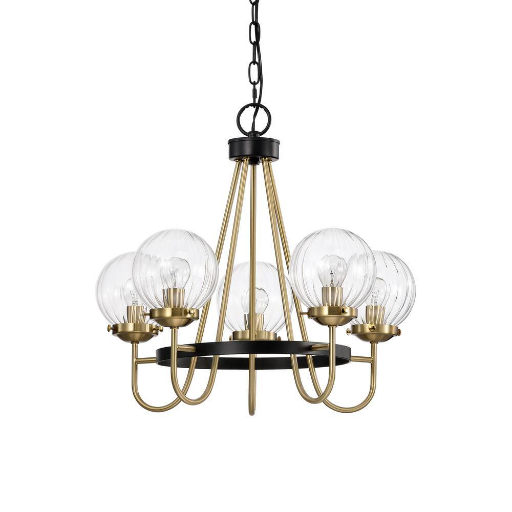 Ines 20.4 in. 5-Light Indoor Matte Black and Brass Finish Chandelier with Light Kit price history on PriceWatchPro