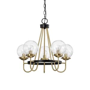 Ines 20.4 in. 5-Light Indoor Matte Black and Brass Finish Chandelier with Light Kit