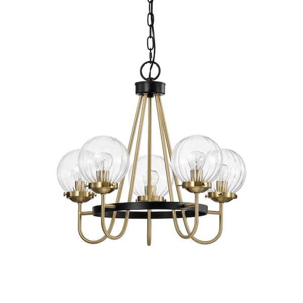 Warehouse of Tiffany Ines 20.4 in. 5-Light Indoor Matte Black and Brass Finish Chandelier with Light Kit
