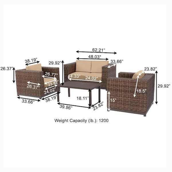 Hampton Bay Fernlake 4 Piece Brown Wicker Outdoor Patio Deep Seating Set with Sunbrella Beige Tan Cushions H181 01574700 The Home Depot