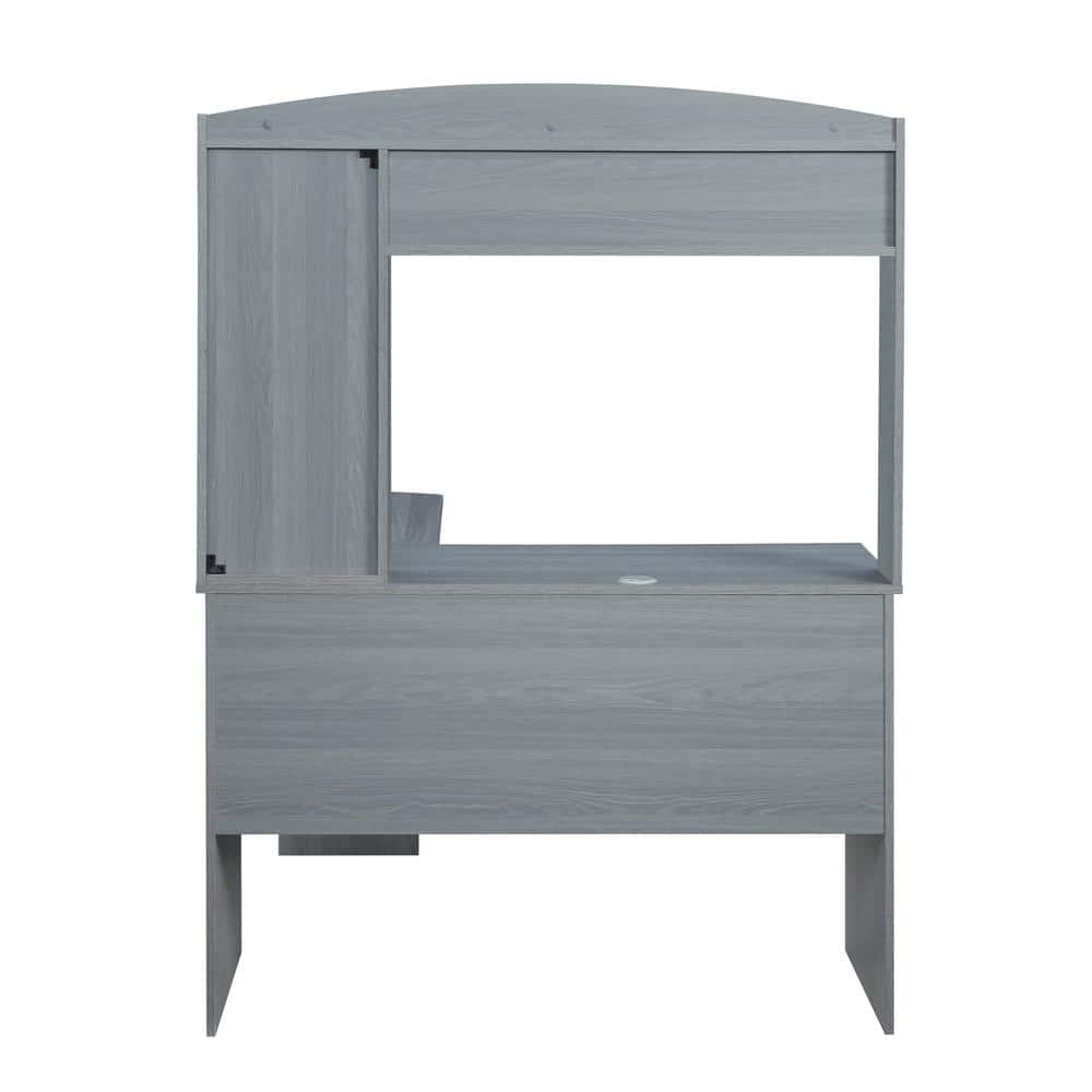 Modern Gray L-Shaped Desk with Hutch and Storage