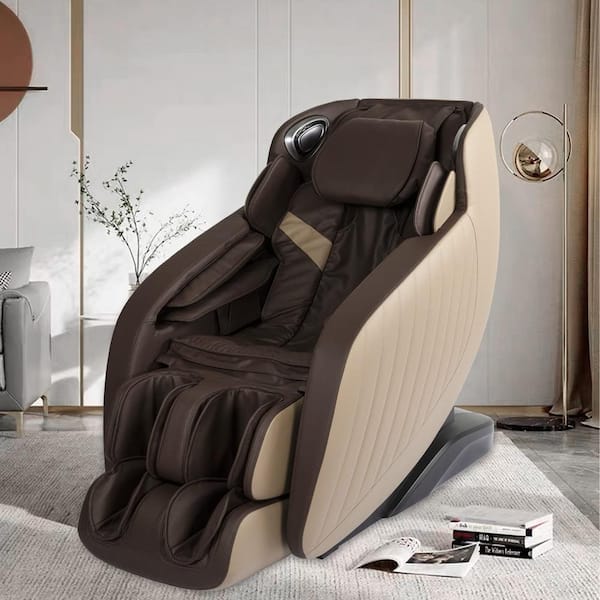Furniture of America Jania Brown Faux Leather Massage Chair With Bluetooth, Anti Gravity, Heat, Voice Control