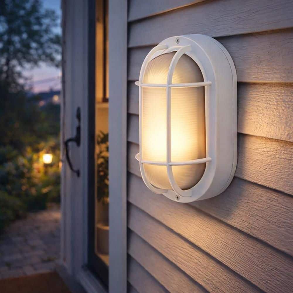 PRIVATE BRAND UNBRANDED 8 in. White Outdoor Bulkhead Light with No