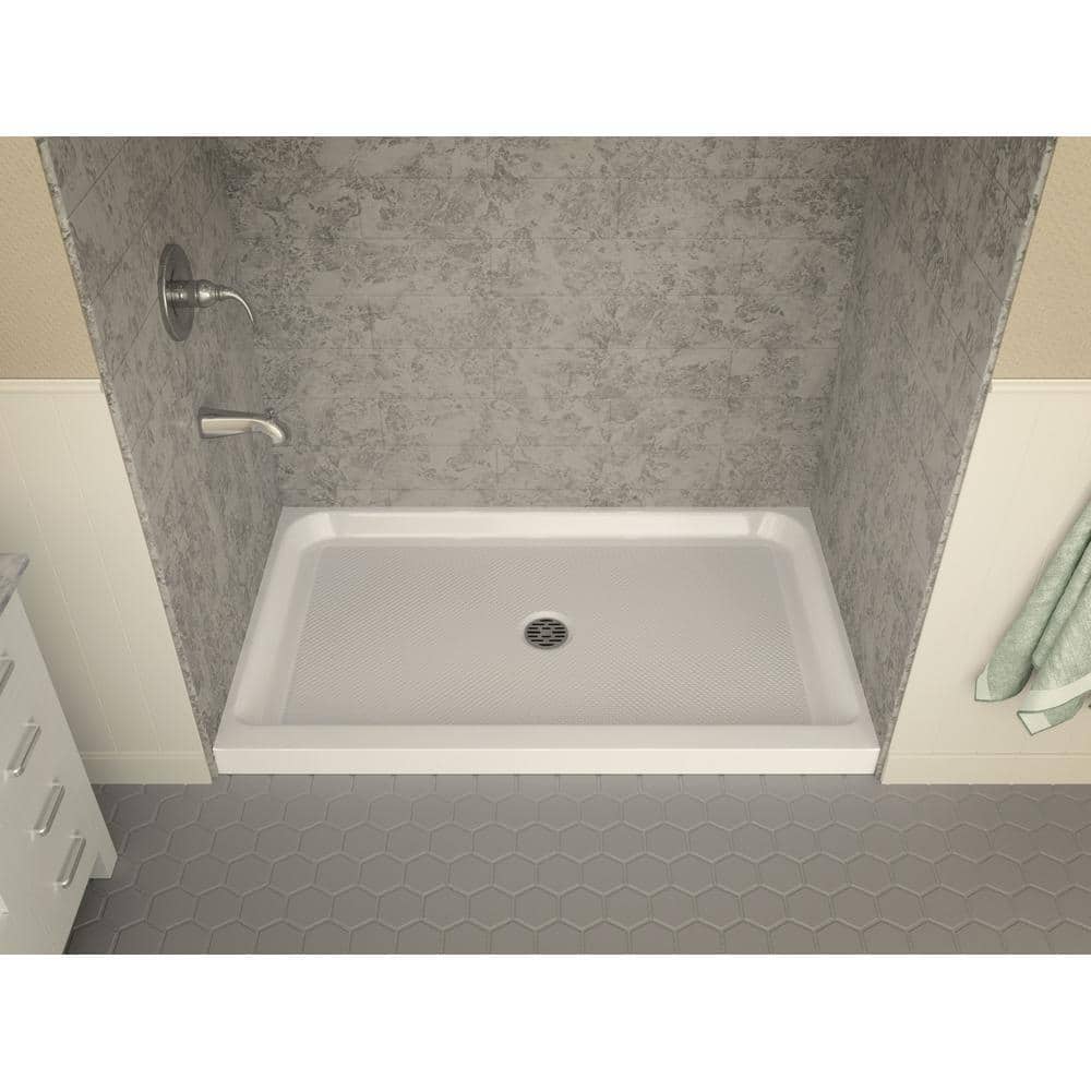 Glossy White 60" x 36" Acrylic Shower Base with Center Drain