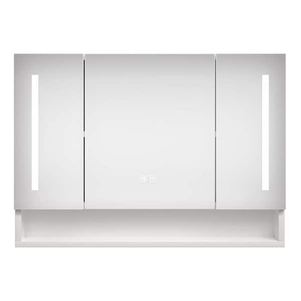 39 in. W x 28 in. H Rectangular Aluminum Medicine Cabinet with Mirror, LED Lights and Multilevel Storage Compartments