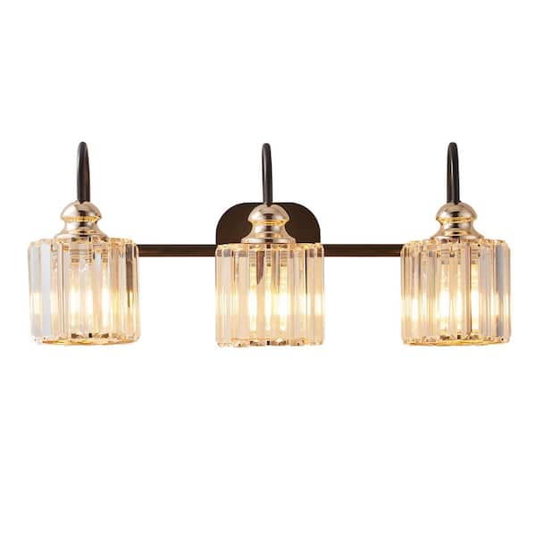 Modland 23.13 in. 3-Light Matte Black Bathroom Vanity Light With Ripple Glass Shades