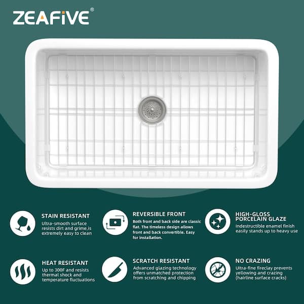 Zeafive 32 in. White Kitchen Sink Drop-In/Undermount